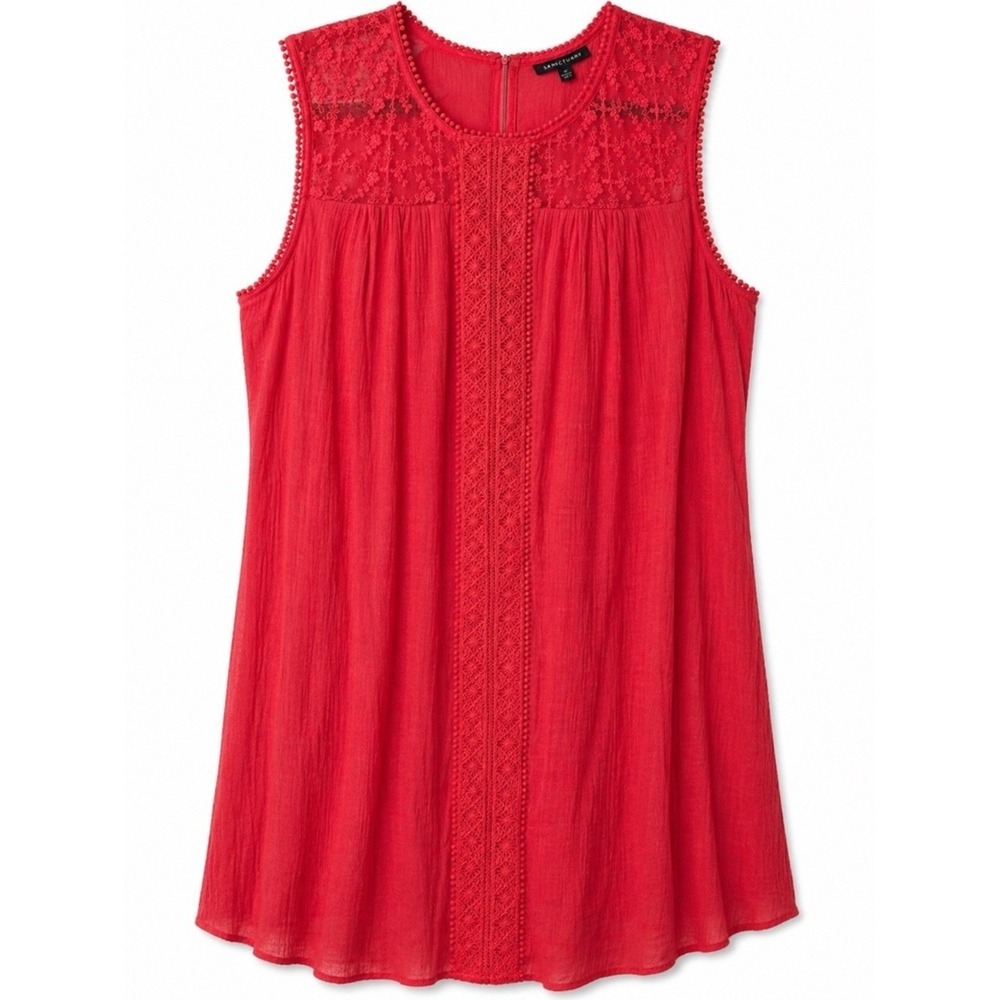 Zac & Rachel Red Lace Trim Sleeveless Blouse Top Plus Size 1X Boho Crochet